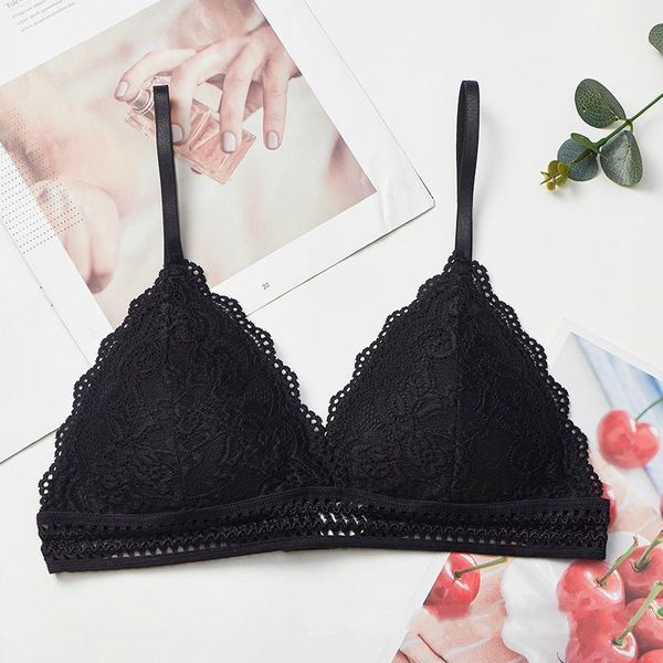 

women bras lace deep v lingerie solid color underwear thin wire floal embroidery bralette french style ladies bra 20201, Red;black