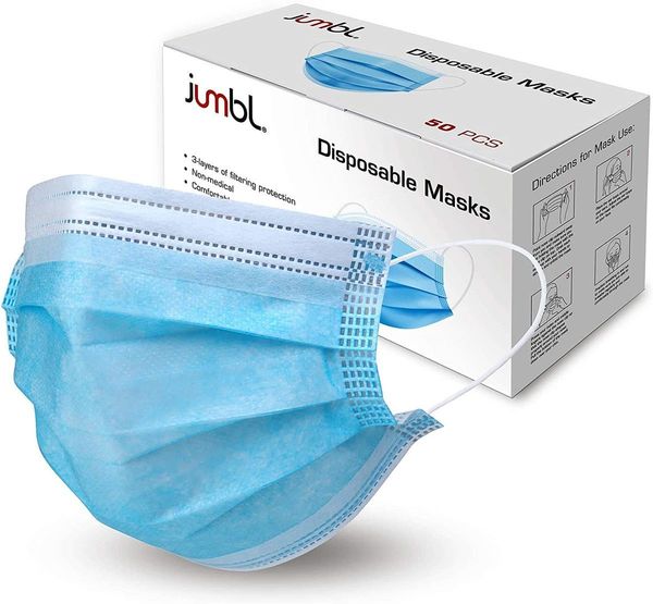 

jumbl blue disposable mask protective breathable comfortable nose / mouth cover for home and office | elastic earrings 3-layer