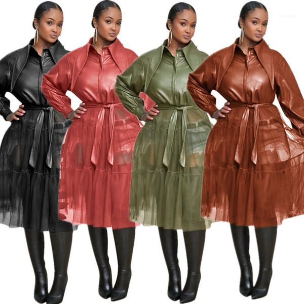 

fashion guaze panelled womens windbreakers casual spring autumn females coats personality neckline womens designer trench coats, Tan;black