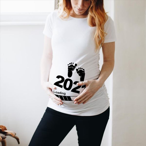 

baby loading 2021 printed pregnant t shirt new mom tshirts maternity short sleeve t shirt pregnancy announcement clothes, White
