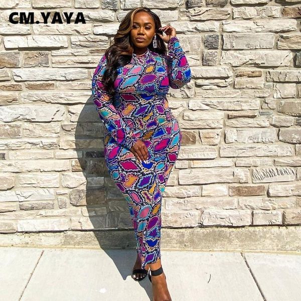 

cm.yaya autumn winter plus size xl-5xl women dress long sleeve bandage bodycon night club print midi dresses1, Black;gray