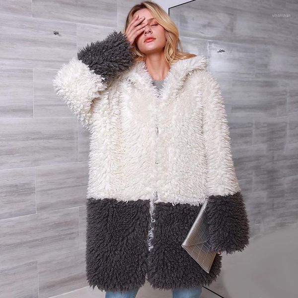 

women faux fur coat winter thicken warm outwear long jacket black white casual loose hairy trench artificial fur jacket1