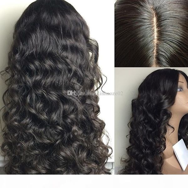 

5*4.5 silk base full lace human hair wigs with baby hair loose wavy malaysian human hair wig for black women, Black;brown