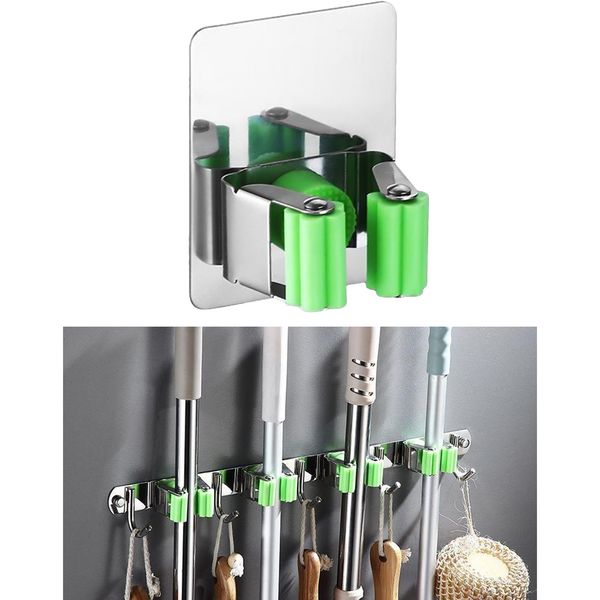 

broom mop holder wall mounted hanger stainless steel kitchen