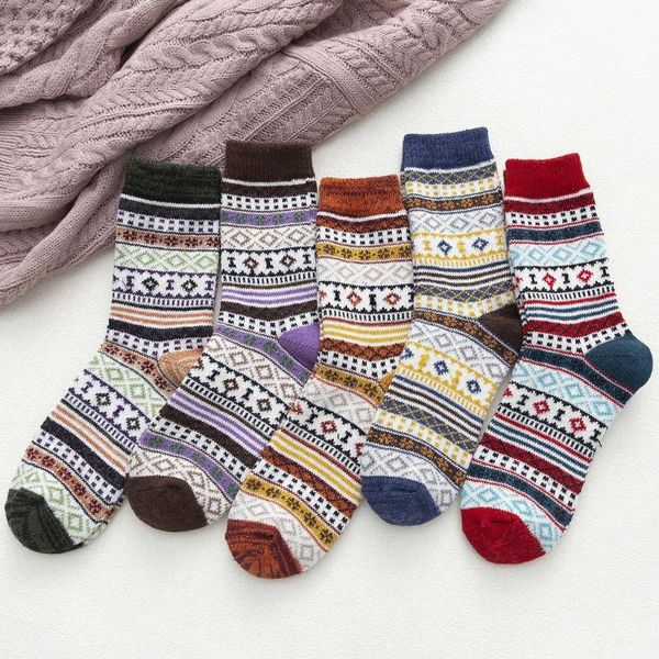 

5 pack womens socks vintage winter soft warm cold knit wool socks cartoon animal fruit dog women novelty gift d3, Black