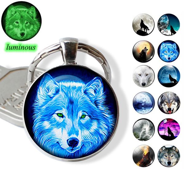 

glow in the dark wolf key chain key rings holder luminous wolf head keychain men jewelry gift, Silver