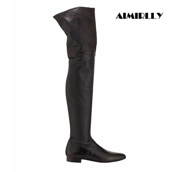

women's shoes round toe over the knee boots flats thigh high winter long boots black gray slip on casual drop shipping