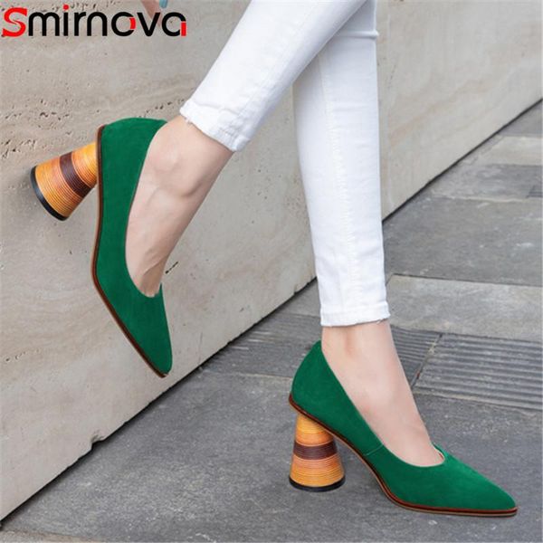 

smirnova 2020 classic party dress shoes women pumps suede leather spring summer single shoes ladies, Black