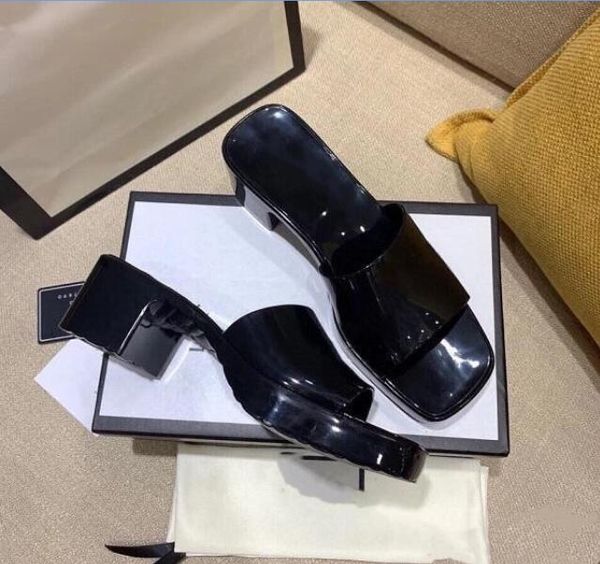 

2022 wholesale bran woman slipper designer lady sandals summer jelly slide high heel slippers luxur casual shoes womens leather alphabet bea, Black