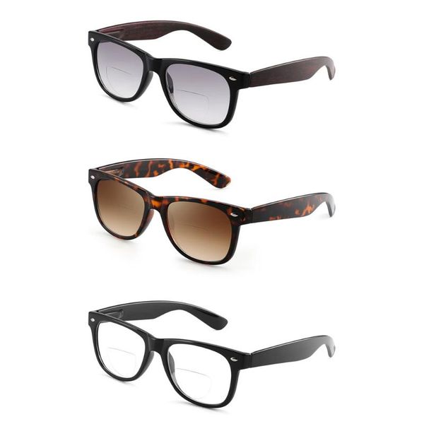 

sunglasses 3pcs/set vintage bifocal reading reader spring hinge men women retro square sun glasses, White;black