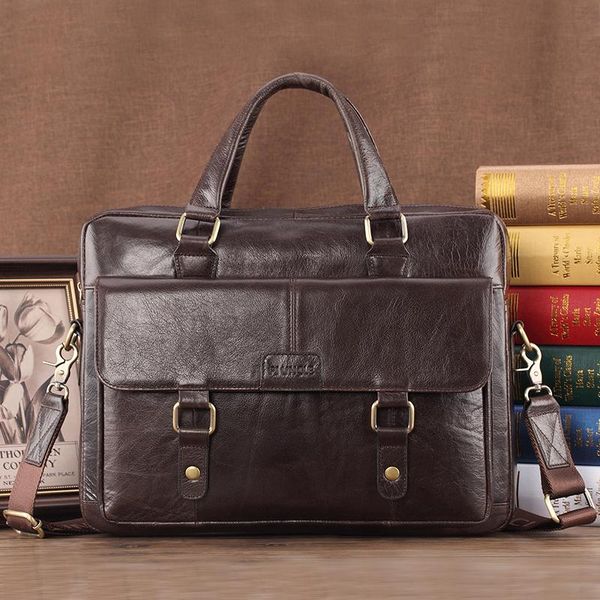 

briefcases men genuine leather briefcase male office bags big documents pouch casual natural skin men's cross body backpack