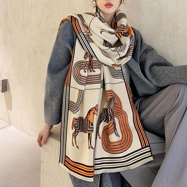

thick warm winter scarf women cashmere shawl lady wraps print female blanket stoles 2020 new, Blue;gray