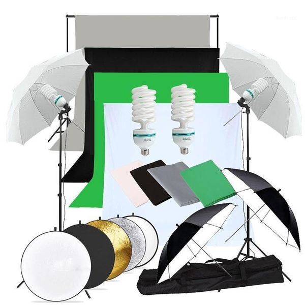 

background material zuochen 2Ã135w pography studio umbrellas lighting kit white black green gray backdrop light stand+reflector kit1