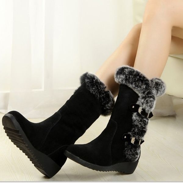 

new mid-low heel pu shoes woman round head wedge solid color keep warm women's winter boots 38-40 botas mujer y200915, Black