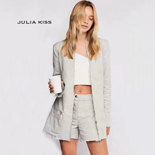 

women longline linen blazer co-ord with tailored a-line shorts, Black