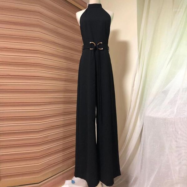 

2020 women's new fashion open back high waist jumpsuit1, Black;white