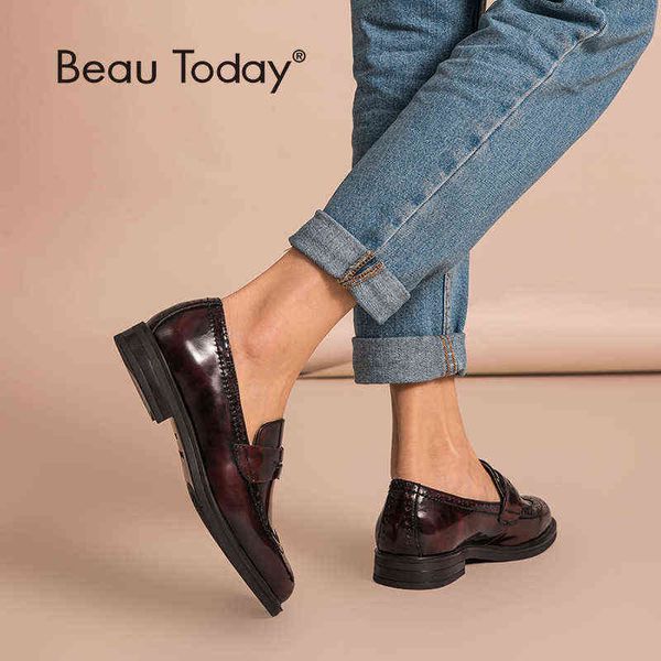 

women's leather casual shoes round head flat hand glazed 27039 2 9, Black