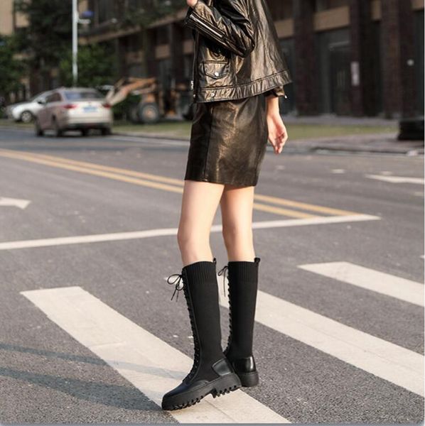

европейских и американских роскошных немного плюс размер martens 2020 новые носки моды сапоги сапоги упругие толстые подошвой британские бот, Black