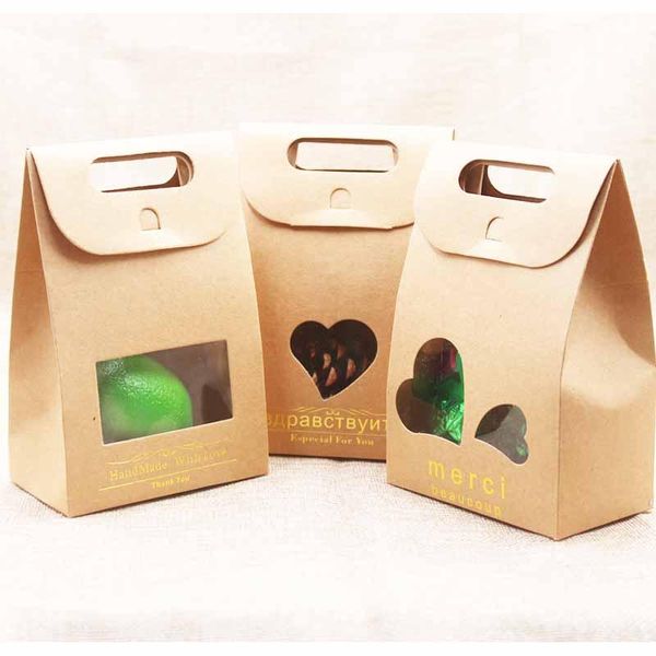 

feiluan 10pcs multi color handmade candy favor handle box with clear window.gold foil gift window bag for nuts wedding teas pack wmticu