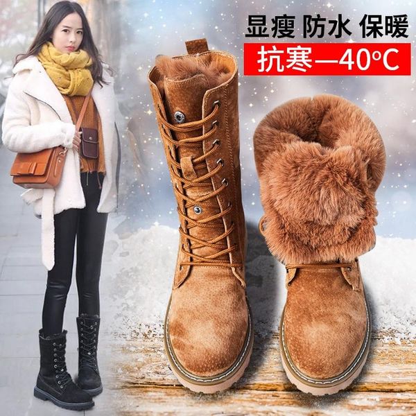 

2020 winter new fur all-in-one martin boots women's plush leather waterproof snow boots women's high-barrel warm cotton shoes, Black