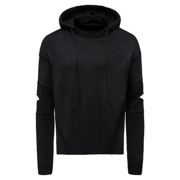 

winter hooded men's knitted pullover, White;black