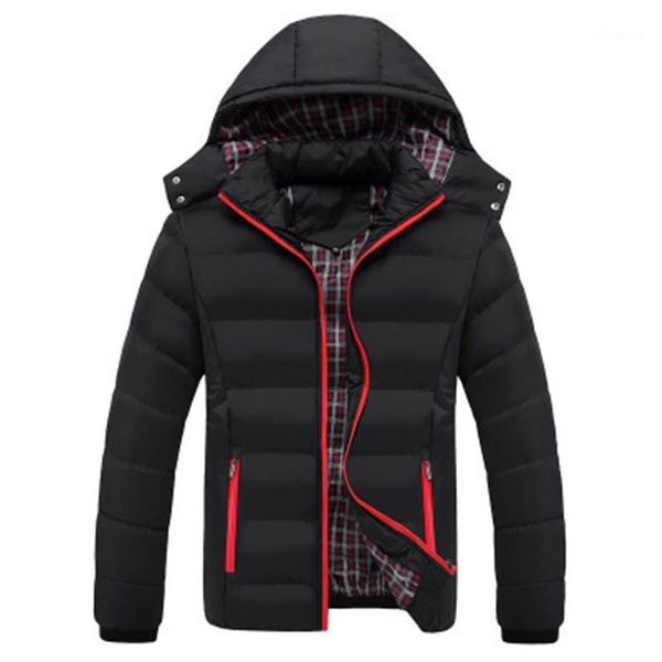 

2020 autumn winter new men's cotton-padded clothes youth casual windproof warm hooded european american plus size jacke1, Black