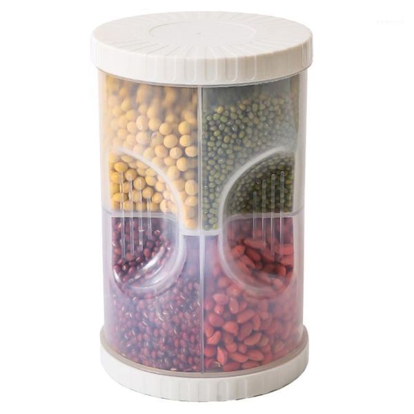 

1pc plastic storage tank grain sealed can kitchen cereal compartmented storage container (white)1