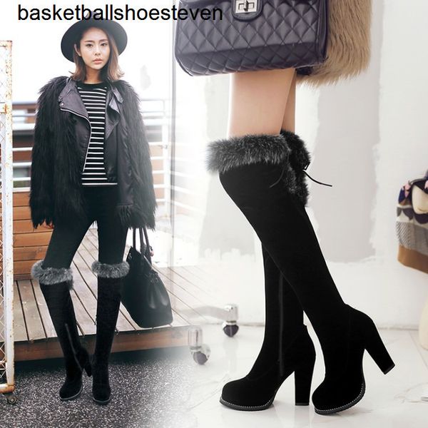

with box size 33 to 43 keep warm thick fur chunky heel over the knee thigh high boots luxury designer women boots