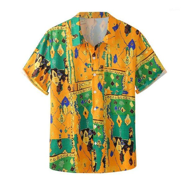 

casual loose short sleeve shirts print button down shirt men's fashion streetwear shirt summer regular-fit summer male1, White;black