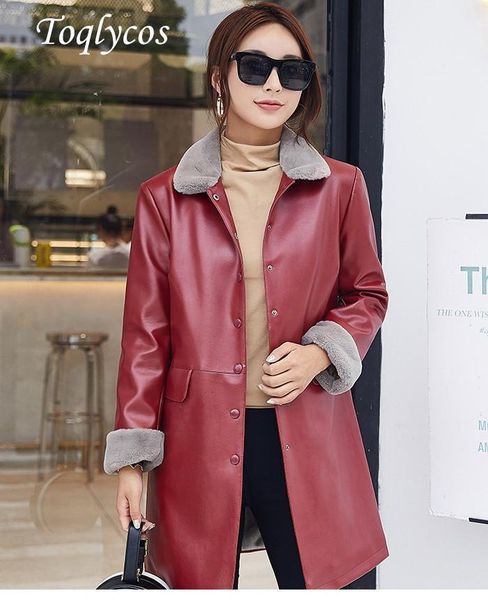 

new lapel mid-length all-in-one ladies' leather jacket with velveteen and thick leather jacket with oversized 340five1, Black