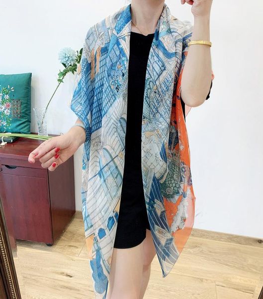 

chiffon silk blended scarf women hand rolled edges large shawls wraps 140*140cm brand design 55" x 55, Blue;gray