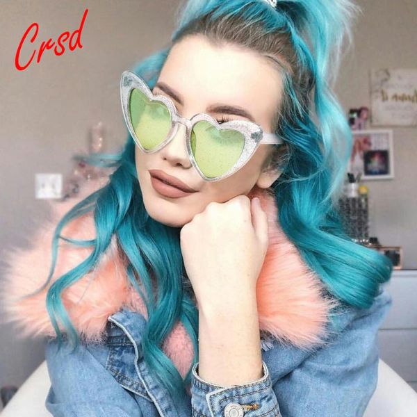 

sunglasses crsd 2021 fashion big heart sharp women cat eye glitter pink glasses shades for, White;black