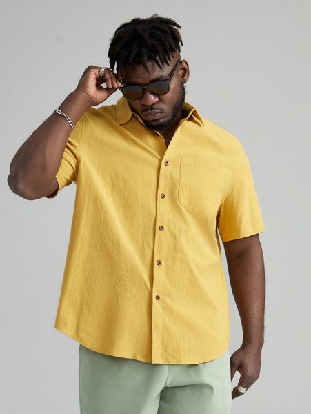 

extended sizes men patch pocket solid shirt 198n#, White;black