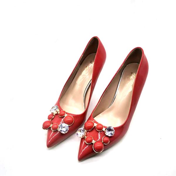 

2021 new feel wedding dress buckled glass shoes show fiancee pointed red heels women's heels. 9ld9, Black