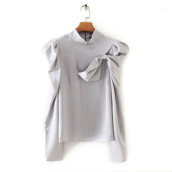 

stylish women blouse autumn 2019 new fashion turtleneck long puff sleeve shirt modern lady casual 1, White