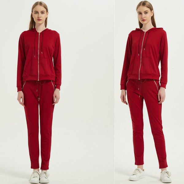 

new sports casual solid color autumn suit personalized zipper pocket 2-piece set, Gray