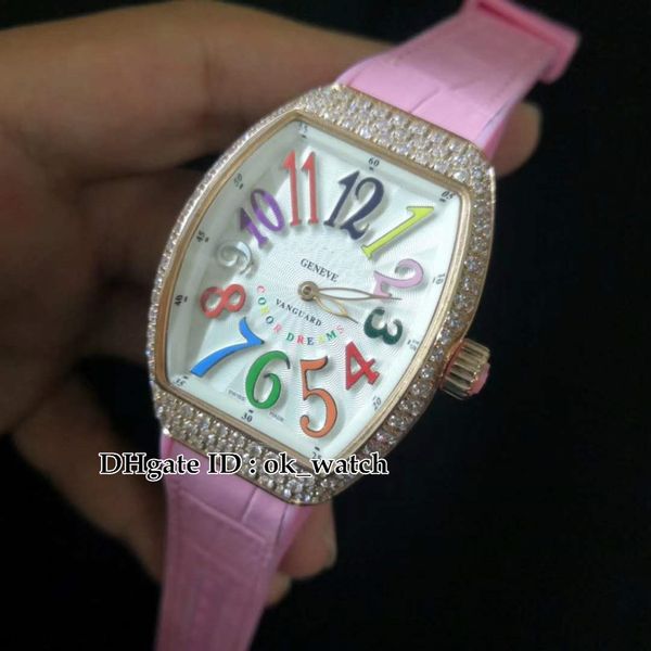 

33mm LADIES'COLLECTION V 32 SC FO COL DRM D Womens Quartz Watches Diamond bezel Rose gold case Ladies fashion watches Pink strap