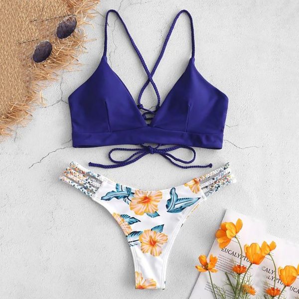 

#h30 women's swimming bikini set flower print thong two piece swimsuit push up swimwear beachwear bathing suit biquini, White;black