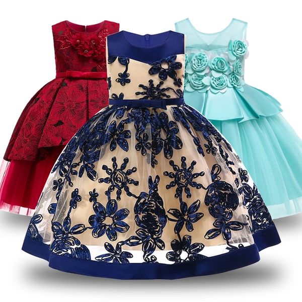 

girls party princess dress kids sequins embroidered formal bridesmaid wedding birthday christmas ball gown dress white/black y200102, Red;yellow