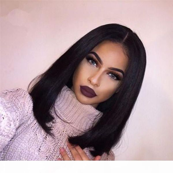 

new arrival bob style human hair wig brazilian virgin short bob full lace wig with baby hair glueless middle part lace front wig, Black;brown
