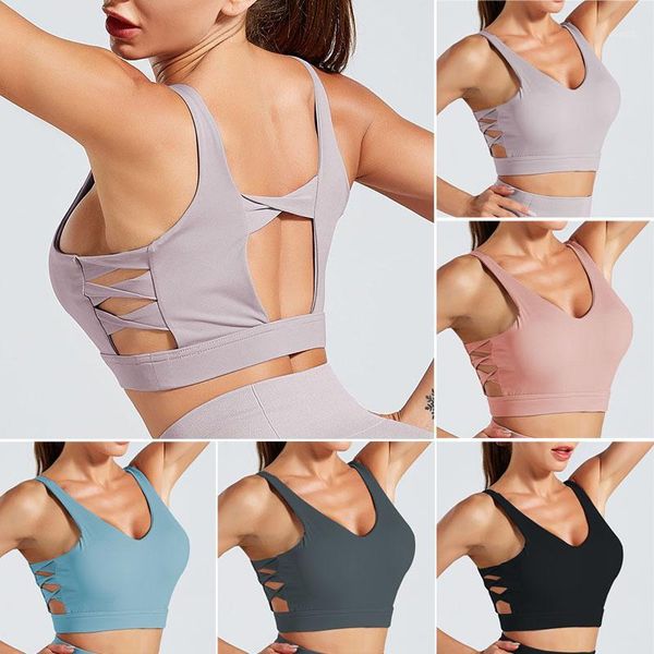 

newly sports bras padded seamless backless for yoga gym workout fitness women bras1, White;black