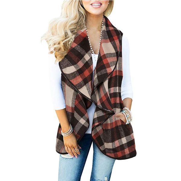 

autumn and winter sleeveless plaid cardigan women's lapel blouse vest, Black;white