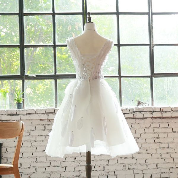 

robe de soiree white ball gown lace up princess prom gowns vestido de festa feather short bouquet prom dresses evening dress, White;pink