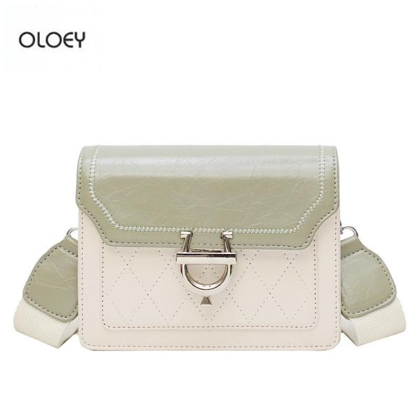 

oloey women's new contrast color square bag joker casual wide shoulder strap shoulder bag fashion lock buckle messenger