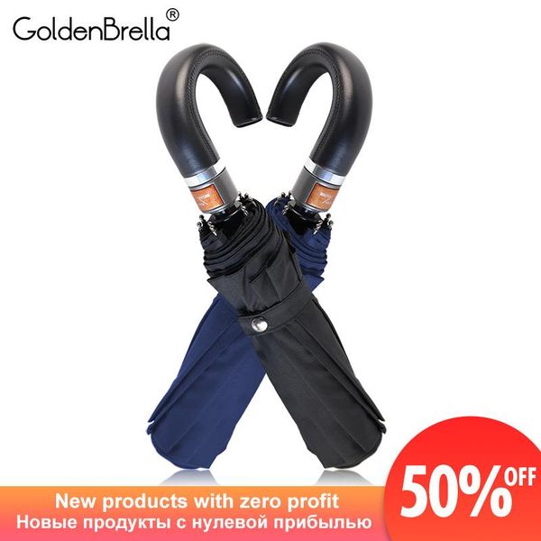 

classic leather handle umbrella men matic 10ribs windproof 3 folding umbrella rain women business male quality parasol bbyzpv lipper