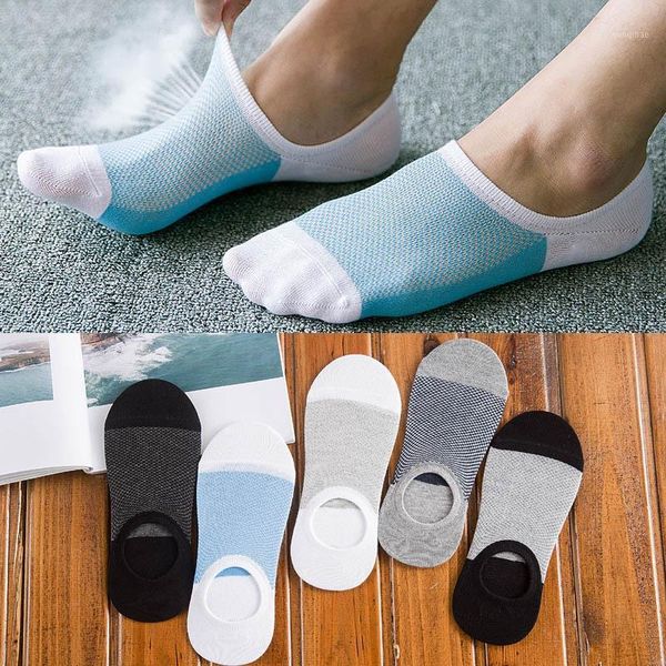 

5 pairs fashion bamboo fibre non-slip silicone invisible boat compression socks male ankle sock men meias cotton socks1, Black