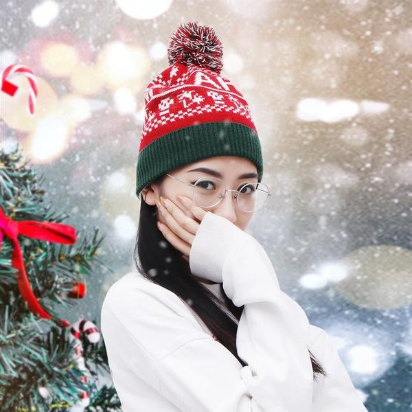 

christmas series hat sweater knitted beanie christmas knitted female hat gift for kids xmas 2021 new year decorations