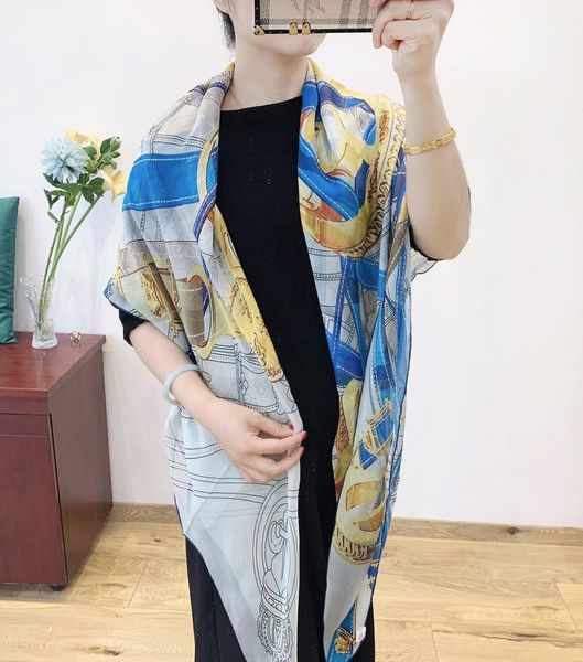 

blue belt printing scarf chiffon silk blended hand rolled edges 140*140cm shawls wraps 55" x 55, Blue;gray