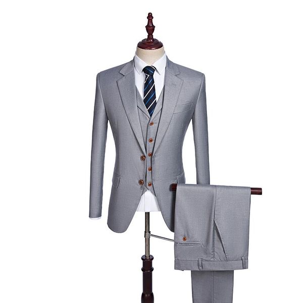 

custom made groomsmen notch lapel groom tuxedos light grey men suits wedding man blazer (jacket+pants+vest, White;black