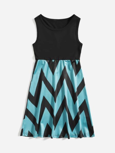 

toddler girls 1pc chevron print sleeveless a-line dress she, Red;yellow